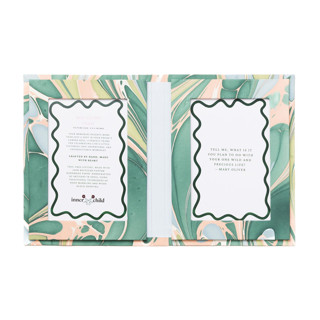 This is a green accent pieces by Michelle Pham called hand marbled picture frame folding book, 4x6 in green and pink in standard