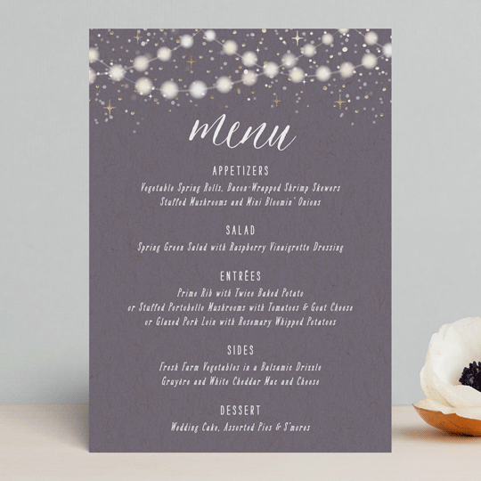 garden lights foil pressed menus by hooray creative minted minted garden lights