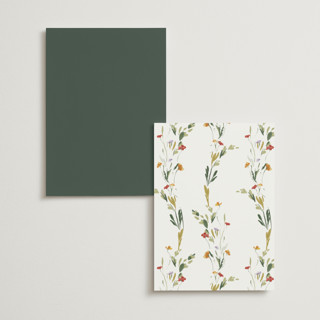 This is a garden green menu cards with foil pressed by Lucrecia Caporale called coastal bloom printing on signature in standard