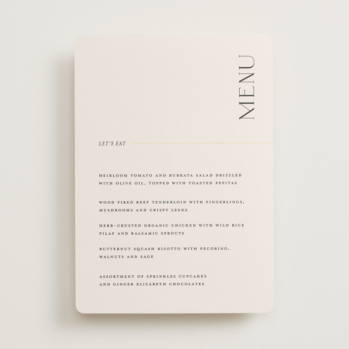 "Modernist Monogram" - Modern Foil-pressed Menus in Latte by Christie Garcia.