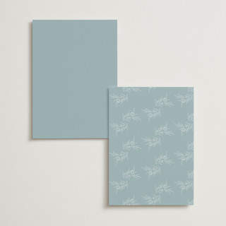 This is a powder blue menu cards with foil pressed by Jennifer Postorino called polished printing on signature in 5x7