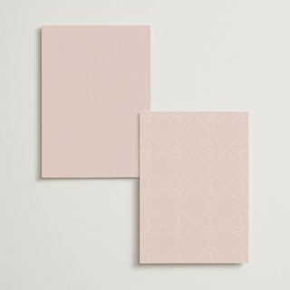 This is a rose quartz menu cards with foil pressed by Emily Betts called scallop monogram printing on signature in 5x7