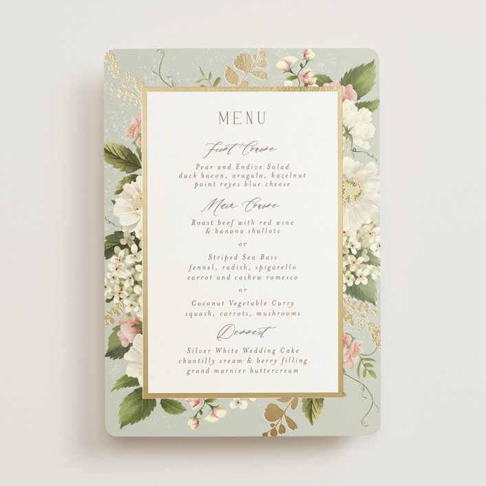 "Floral Tribute" - Foil-pressed Menus in Moss by Chris Griffith.