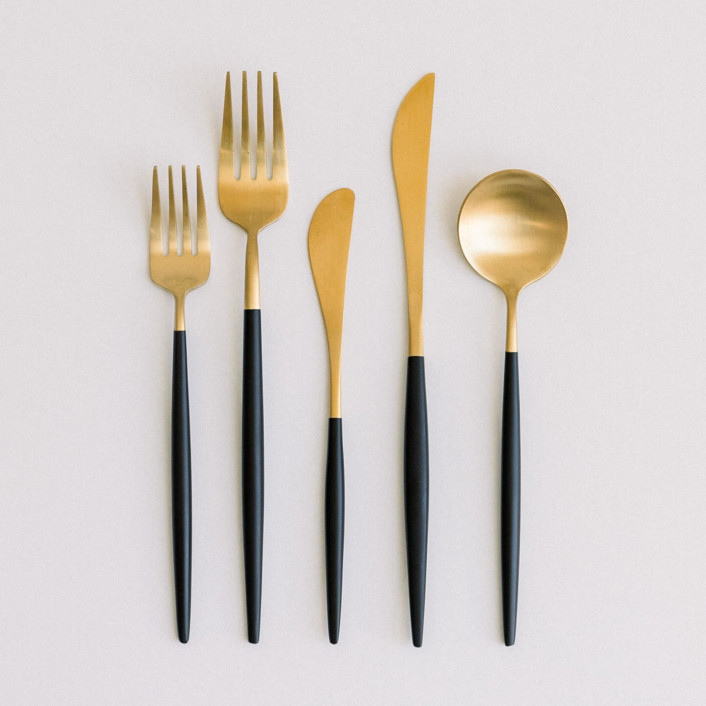 LUNA FLATWARE // 5 PIECE SET IN BLACK + GOLD