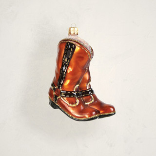 This is a leather christmas ornaments by Minted called western boots glass ornament by whitehurst in standard