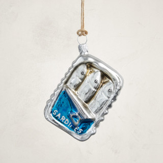 This is a silver christmas ornaments by Minted called tinned sardines in standard