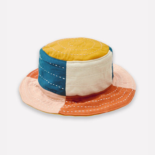 This is a yellow wedding apparel by Anchal called checkered baby bucket hat - 5t-6 in standard