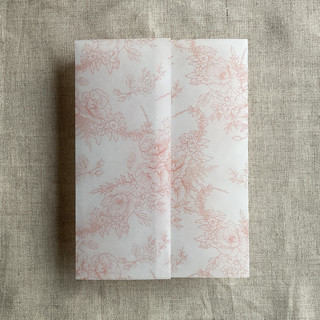 MIN-00W-MIJ - Blush poppy floral toile printed vellum wrap for 5x7 card | pack of 10