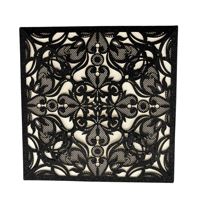 Qty of 50 Elegant Black Glitter Paper Laser Cut Invitation Jackets and