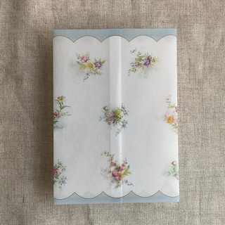 This is a blue vellum wedding invitations by Ivory Invitations called clara pale blue scallop floral edge printed vellum wrap for 5x7 card | pack of 10 in standard