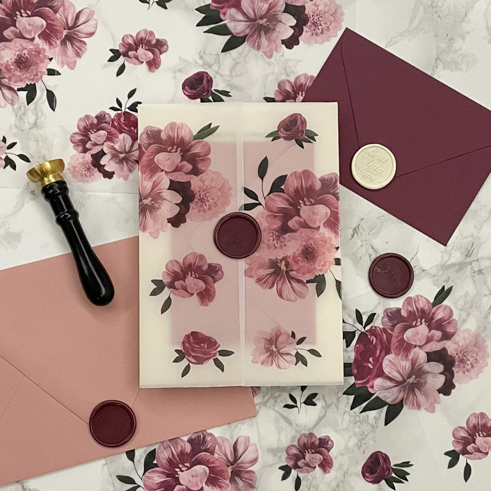 Burgundy and Dusty Pink Floral Vellum (10 pack)