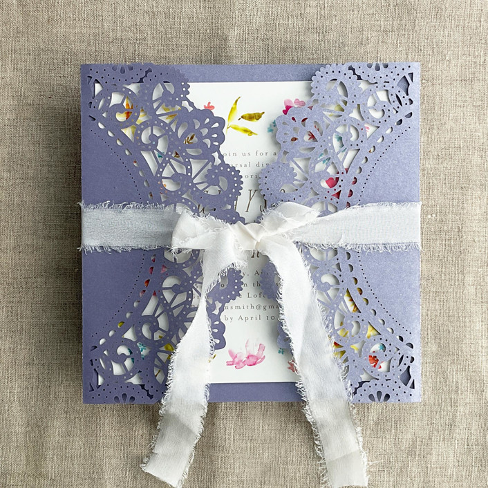 Lavender Lace Lasercut Jacket for 5.25x5.25 inch Invitation Pack of