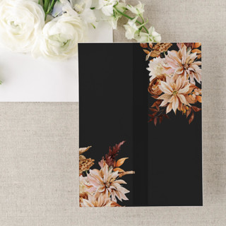 This is a black vellum wedding invitations by Nikki Turner called black autumn floral vellum jacket | set of 10 vellum jackets in standard