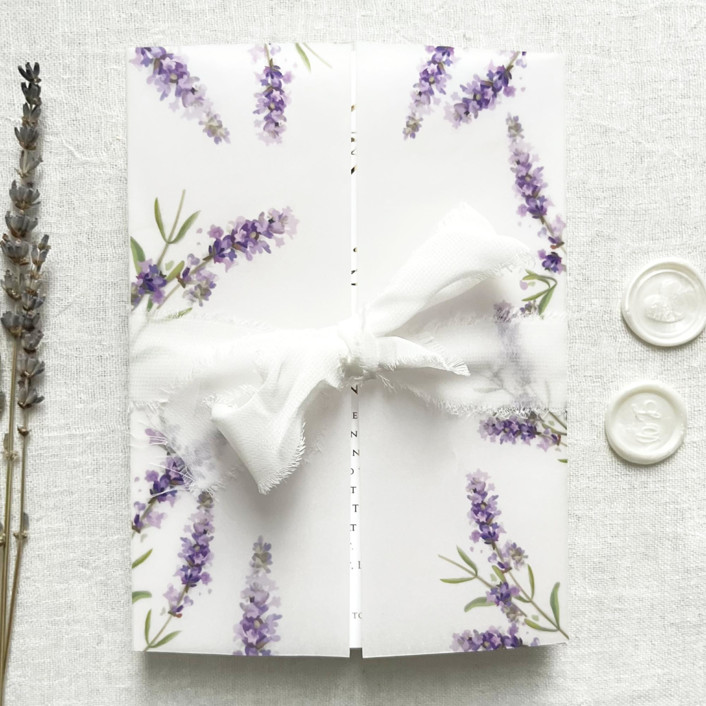 Lavender floral printed vellum wrap for 5x7 card , Set of 10