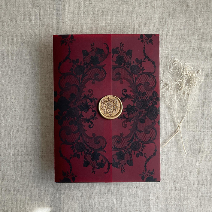 Versailles nocturne red colored vellum wrap for 5x7 card | pack of 10