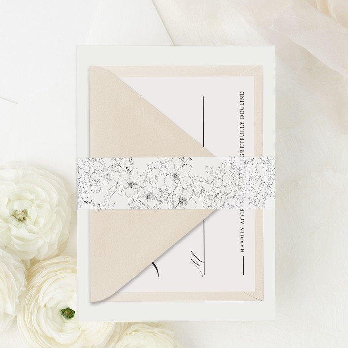 Black Floral Line Vellum Belly Band Pack of 25 Floral Belly Bands