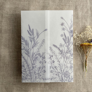 This is a purple vellum wedding invitations by Ivory Invitations called lavender english botanical garden floral printed vellum wrap for 5x7 card | pack of 10 in standard