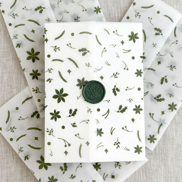 Green Christmas patter vellum wraps | Set of 10