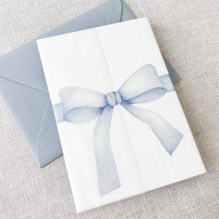 This is a blue vellum wedding invitations by Maria Ferrer G. called blue bow watercolor vellum jacket | set of 10 in standard