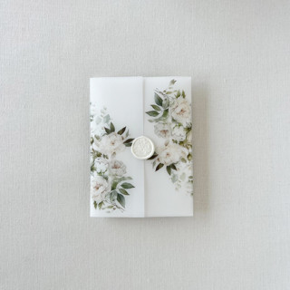 This is a white vellum wedding invitations by Eva Friesen called white floral and greenery vellum jacket | "customizable" | set of 10 in standard