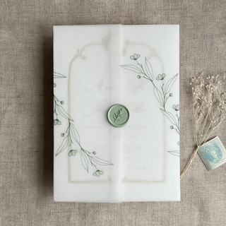 This is a green vellum wedding invitations by Ivory Invitations called jessica minimalist forest green vellum wraps for 5x7 card | pack of 10 in standard