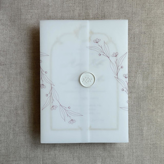 This is a pink vellum wedding invitations by Ivory Invitations called jessica minimalist mauve vellum wraps for 5x7 card | pack of 10 in standard