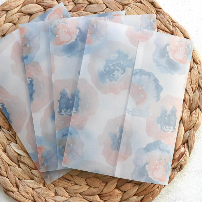 Blue and Pink Watercolor Floral Vellum Jackets Size 5x7 Set of 50 Invitation Jackets and