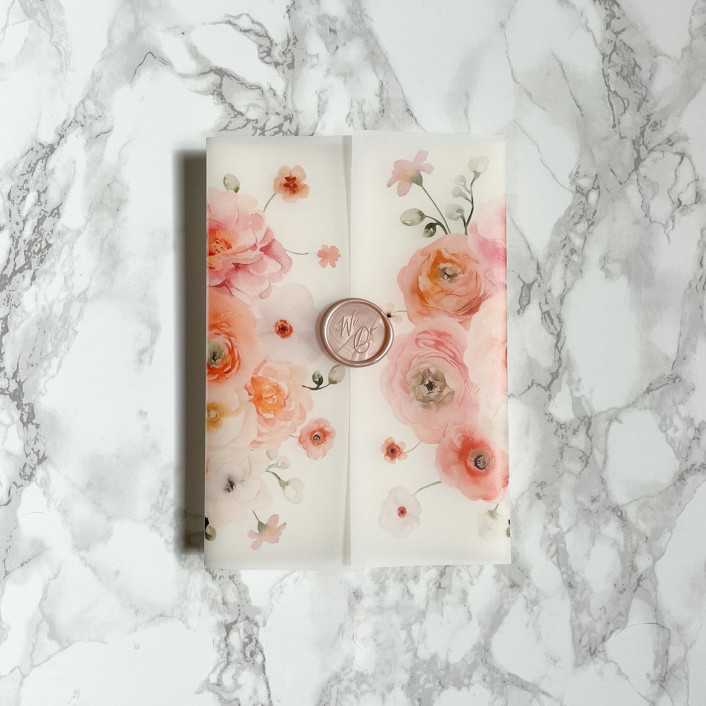 Peach Floral Vellum Wrap (10 pack) Invitation Jackets and Overlays by