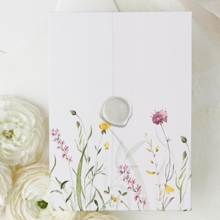 This is a multicolorassorted-colors vellum wedding invitation by Nikki Turner called Pink Wildflower Vellum Jacket | Set of 10 5x7 Vellum Jackets.