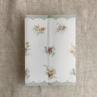 This is a green vellum wedding invitations by Ivory Invitations called clara green scallop floral edge printed vellum wrap for 5x7 card | pack of 10 in standard