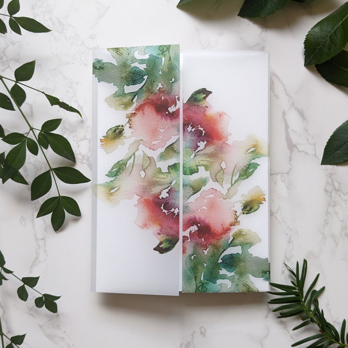 Bleeding Roses Watercolor Vellum Wrap | Set of 10