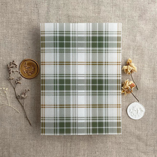 This is a green vellum wedding invitations by Ivory Invitations called plaid lovers olive clan wallace printed vellum wrap for 5x7 card  | pack of 10 in standard