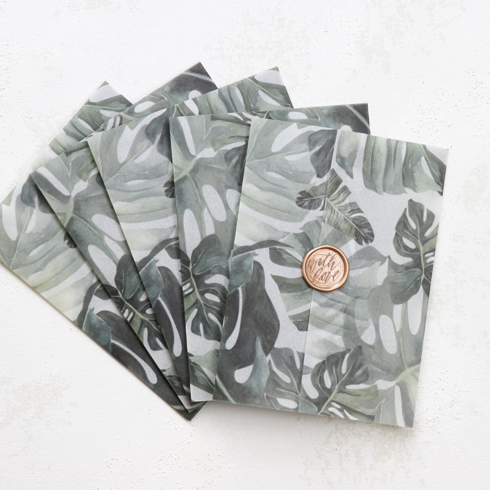 Green Monstera Leaves Vellum Jackets | Size 5x7 | Set of 25
