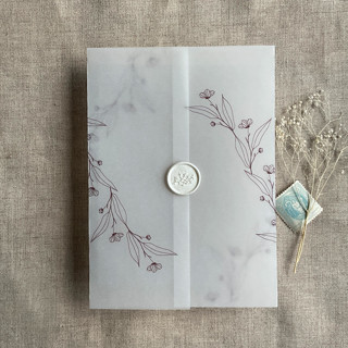 This is a purple vellum wedding invitations by Ivory Invitations called jessica minimalist merlot vellum wraps for 5x7 card | pack of 10 in standard