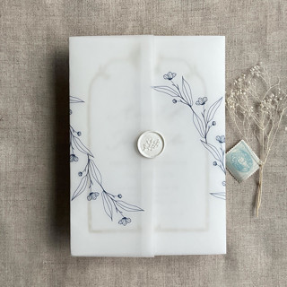 This is a blue vellum wedding invitations by Ivory Invitations called jessica minimalist navy vellum wraps for 5x7 card | pack of 10 in standard