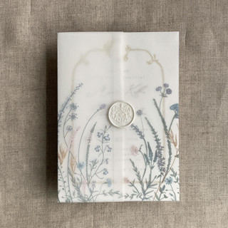 This is a multicolorassorted-colors vellum wedding invitations by Ivory Invitations called soft floral garden printed vellum wrap for 5x7 card | pack of 10 in standard
