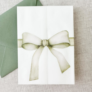 This is a green vellum wedding invitations by Maria Ferrer G. called green bow watercolor vellum jacket | set of 10 in standard