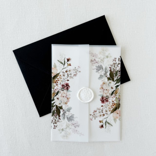 This is a multicolorassorted-colors vellum wedding invitations by Eva Friesen called elegant floral vellum jacket for wedding invitation (10 pack) in standard