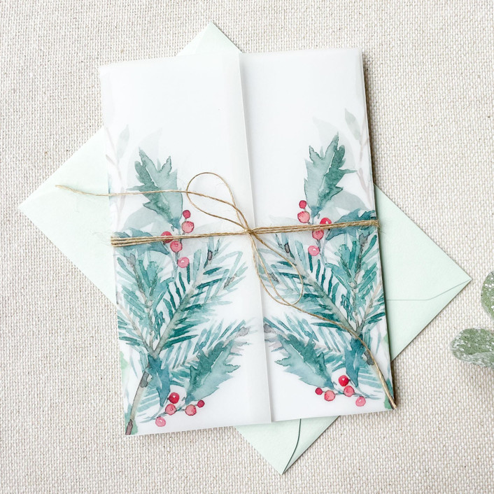 Holly Pine Berries Vellum Jacket | Set of 10