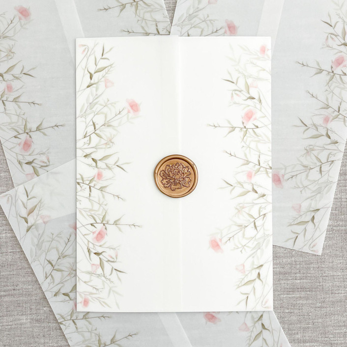 Blush wildflowers vellum wraps for 5x7 invitations Set of 10