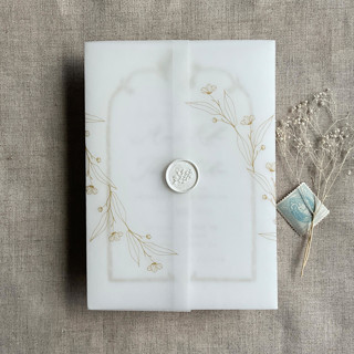 This is a gold vellum wedding invitations by Ivory Invitations called jessica minimalist gold vellum wraps for 5x7 card | pack of 10 in standard