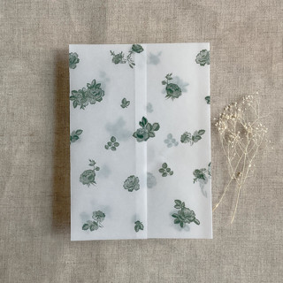 This is a green vellum wedding invitations by Ivory Invitations called forest green french roses lace floral printed vellum wrap for 5x7 card  | pack of 10 in standard