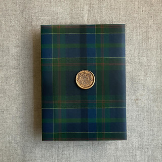 This is a green vellum wedding invitations by Ivory Invitations called plaid lovers green blue tartan printed vellum wrap for 5x7 card  | pack of 10 in standard