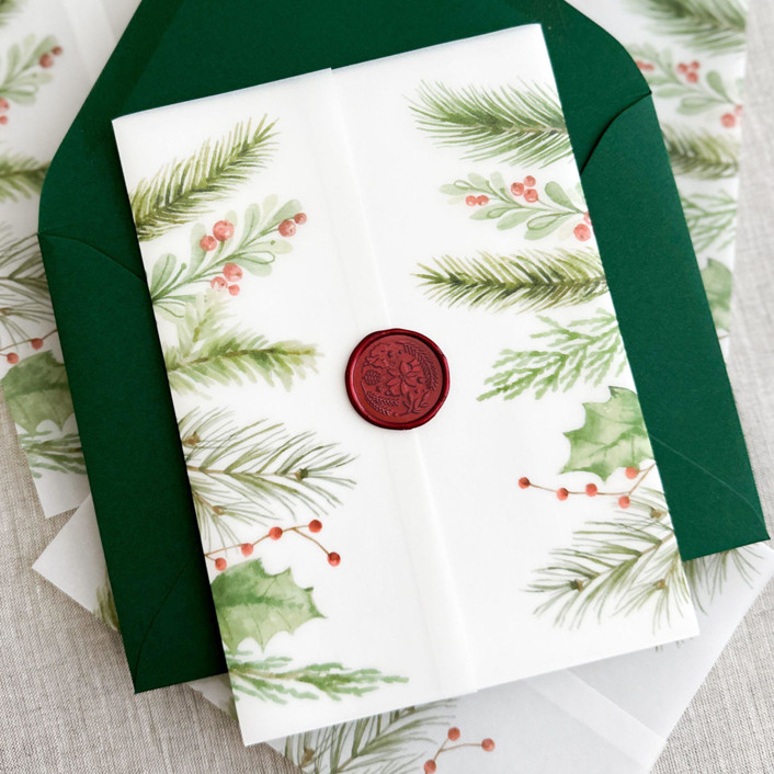 Christmas greenery vellum wrap for 5x7 invitations | Set of 10