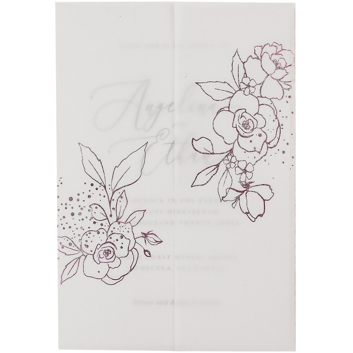 Modern Vellum Jacket Real Pink Foil Stamping Roses, Set of 10