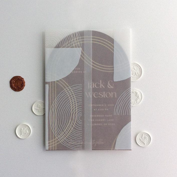 Abstract curves minimalist Tree ring pattern White ink printed vellum wrap for 5x7 card | pack of 10
