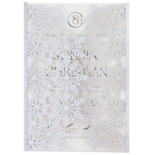 This is a silver vellum wedding invitations by Self Stationery called silver metallic laser cut snowflakes covers | set of 10 | envelopes included in standard