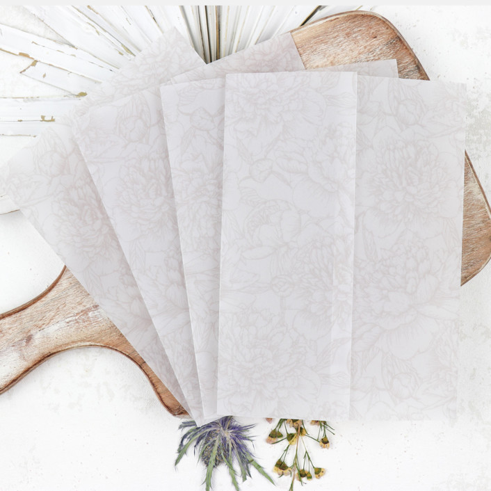 Cream Floral Peony Vellum Jackets | Size 5x7 | Set of 25