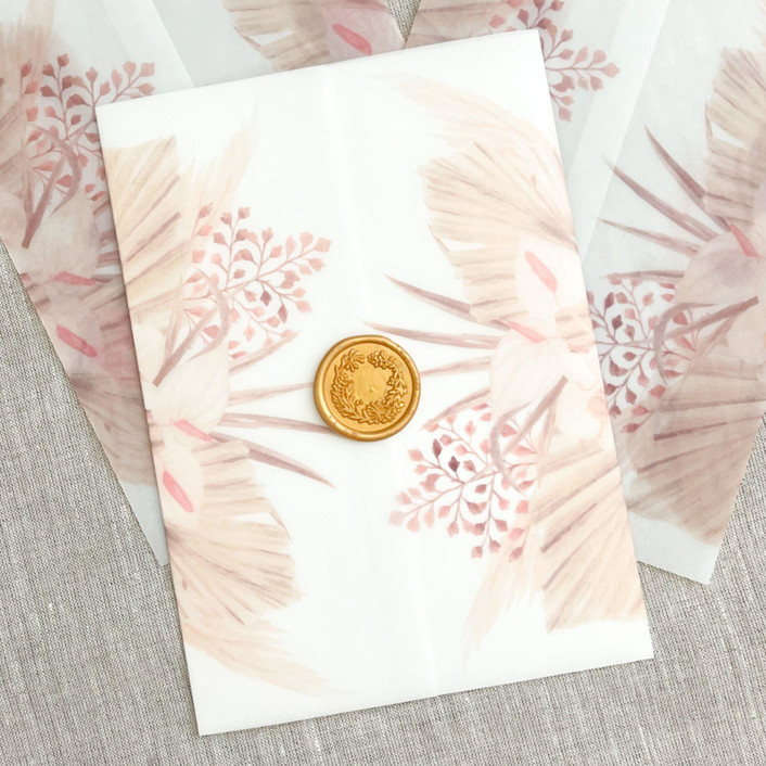Boho florals vellum wrap for invitations | Set of 10