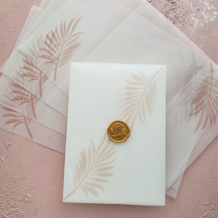 Boho Tropical Palm Leaves Vellum Wrap in Nude Pink (set of 10)